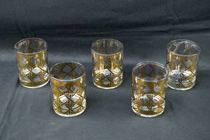 lot 98 image: 5 Gilt Cera Barware Lowball Glasses