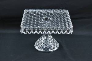 lot 112 image: Vintage Fostoria American Clear Square Pedestal Cake Stand