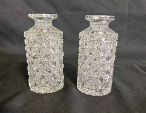 lot 185 image: Pair Vintage Cut Crystal or Glass Bottles