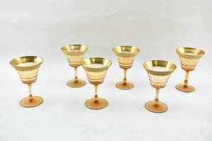 lot 67 image: Set of 6 Antique Amber Glasses with Gilt Rims