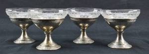 lot 159 image: 4 Etched Coup Glasses with Sterling Bases