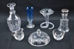 lot 162 image: 7-Piece Assorted Glassware, Mostly Clear