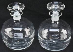 lot 164 image: Pair of Rounded Clear Blown Glass Swedish Decanters