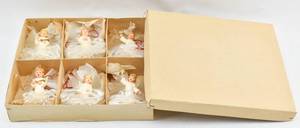 lot 168 image: Vintage West German Angel Ornaments with Spun Glass Details, Set of 6