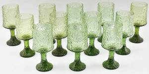 lot 128 image: 12 Pc. Lenox Crystal Impromptu Textured Green Goblet Set