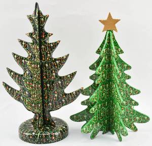 lot 172 image: Set of 2 Hand Painted Wooden Lacquered Christmas Trees