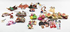 lot 177 image: Collection of Handmade East Asian and South Asian Worry Dolls, Paper Dolls, Corn Husk Dolls, and Other Ornaments