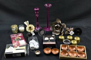 lot 302 image: Misc. Candle Holders, Flameless Tea Candles, & Other Candle Accessories