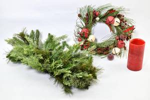 lot 193 image: Two Fake Pine Holiday Centerpieces with Flameless Candle