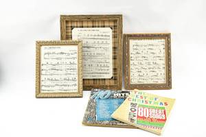 lot 194 image: Group of Sheet Music--3 Framed & 2 Vintage Books, Mostly Holiday