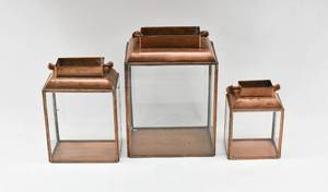 lot 246 image: 3 HomArt Copper Toned Metal Glass Display Boxes