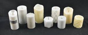 lot 227 image: Group of 8 White, Off-White, & Silver Moving Flame Flameless Candles