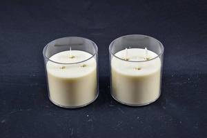 lot 234 image: Pair of Luminara Ivory Three-Wick Moving Flame Flameless Candles