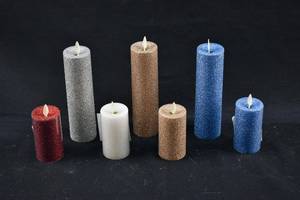 lot 240 image: Group of 7 Luminara Glitter Moving Flame Flameless Pillar Candles
