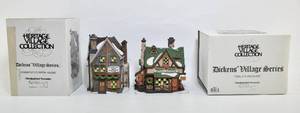 lot 117 image: 2 Heritage Village Collection Dickens Village Series Kingsfords Brew House & Quillys Antiques