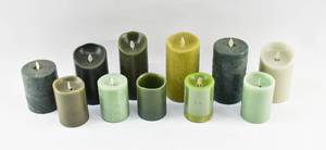 lot 248 image: 11 Various Green Flameless Pillar Candles, Various Brands