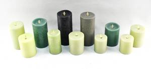 lot 251 image: 11 Green, Blue, & Grey Moving Flame Flameless Pillar Candles