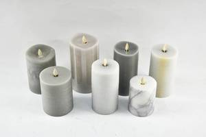 lot 252 image: 7 Light & Dark Grey Moving Flame Flameless Pillar Candles