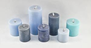 lot 255 image: 7 Blue Toned Moving Flame Flameless Pillar Candles
