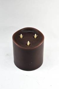 lot 256 image: Oversized Burgundy Luminara Three-Wick Moving Flame Flameless Candle