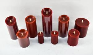 lot 258 image: 9 Dark Red Luminara Moving Flame Flameless Pillar Candles