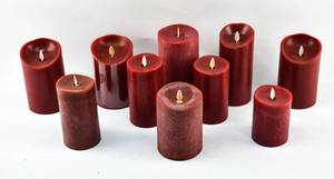 lot 262 image: 10 Dark Red Moving Flame Flameless Pillar Candles, Various Brands