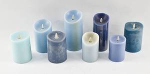 lot 263 image: 8 Various Blue Moving Flame Flameless Pillar Candles, Various Brands