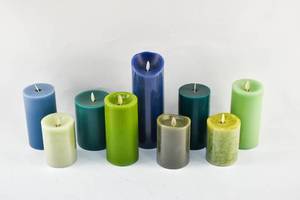 lot 264 image: 9 Blue & Green Luminara Moving Flame Flameless Pillar Candles