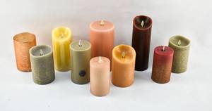 lot 266 image: 10 Earth Toned Moving Flame Flameless Pillar Candles, Various Brands