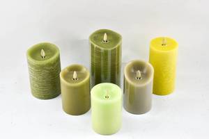 lot 270 image: 6 Yellow & Green Luminara Moving Flame Flameless Pillars Candles