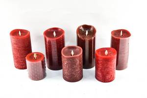 lot 271 image: 7 Textured Dark Red Luminara Moving Flame Flameless Candles
