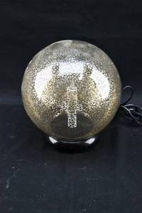 lot 274 image: Small White Moving Flame Flameless Candle with Mirrored Globe Holder