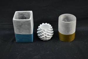lot 296 image: 3 Decorated Ceramic Candle Holders