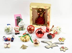 lot 178 image: Vintage Koestel West German Angel Tree Topper and Box of 15 Assorted Ornaments