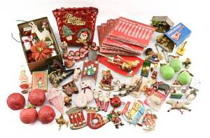 lot 201 image: 150-Pc Assorted Vintage Tree Ornaments and Christmas Decorations