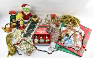lot 206 image: Assorted Ornaments, Garland, Gift Wrapping Supplies, Christmas Plushies, and More