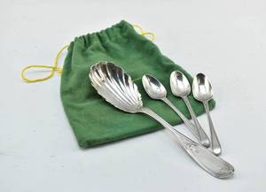 lot 39 image: Assortment of 4 Sterling Silver Spoons, Jones Shreve Brown & Co