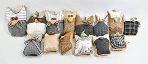 lot 64 image: Box of Handmade Farmhouse Owl Stuffed Animal Decorations