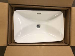 Glacier Bay 23.6 in. Ceramic Rectangular Vessel Bathroom Sink in White with Overflow Drain   Customer Returns See Pictures
