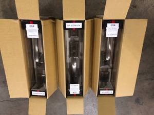 Lot of 3 Baldwin Torrey Pines Satin Nickel Low Profile Single Cylinder Entry Door Handleset w Torrey Door Handle feat SmartKey Security  Customer Returns See Pictures