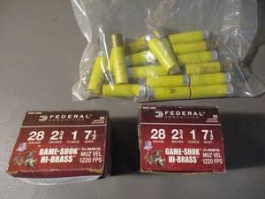 lot 16 image: 2 boxes of Federal 28 gauge Game Shok Shells and bag of some other brand shells