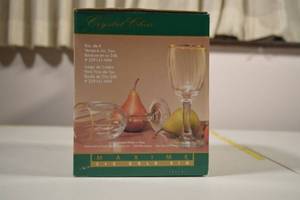Crystal Clean Maxime 24k Gold Rimmed Genuine Crystal 7oz Wine Glasses Swirl Optic