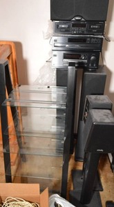 Polk Audio RT Series Sound System with Onkyo Disc Changer, Receiver, and Cassette Deck Plus Shelf - TESTED WORKS
