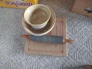 lot 95 image: Stoneware, Deep Dish Baker, Rolling Pin