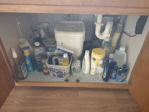 lot 119 image: Cleaning Supplies in Cabinet Under Sink