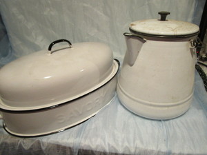 White Enamel Roaster, Coffee Pot