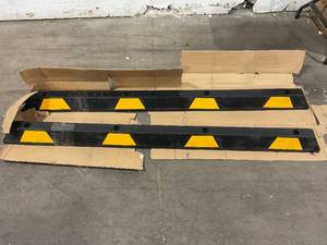 lot 201 image: LOT OF 2 - ScinoTec 72 Rubber Parking Block Target with 8 High Reflective Yellow Safety Stripes and 8 Bolts
