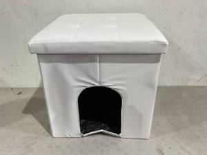lot 329 image: MEEXPAWS Hidden White PVC Leather Cat Litter Box Bench Enclosure
