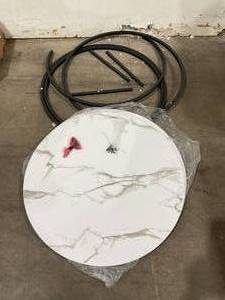 lot 253 image: Set of 2 Modern Black Frame Nesting Coffee Tables with Faux Marble Tops