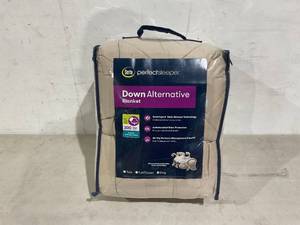 lot 380 image: Serta Perfect Sleeper Quilt-Stitched Fiber Fill Down Alternative King Size Blanket - Linen